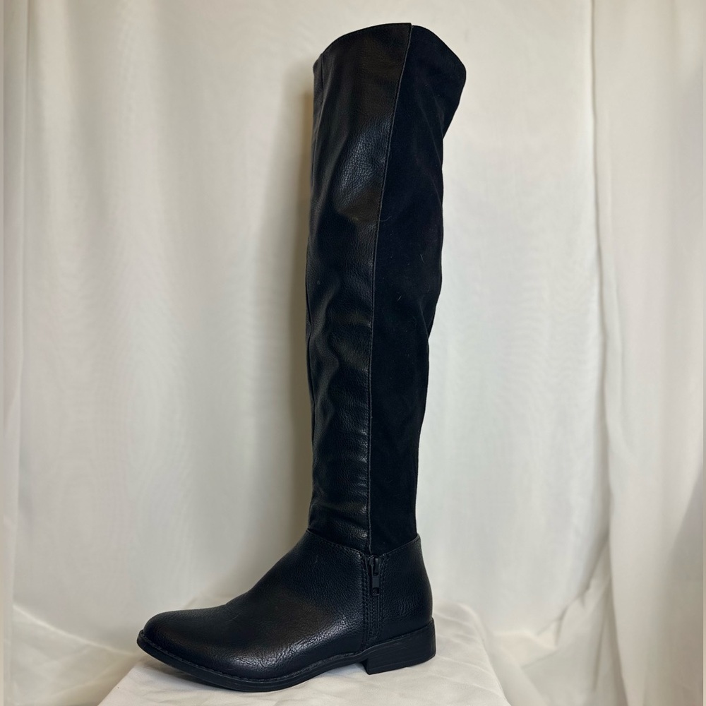 Black Leather and Suede Over the Knee Boots
